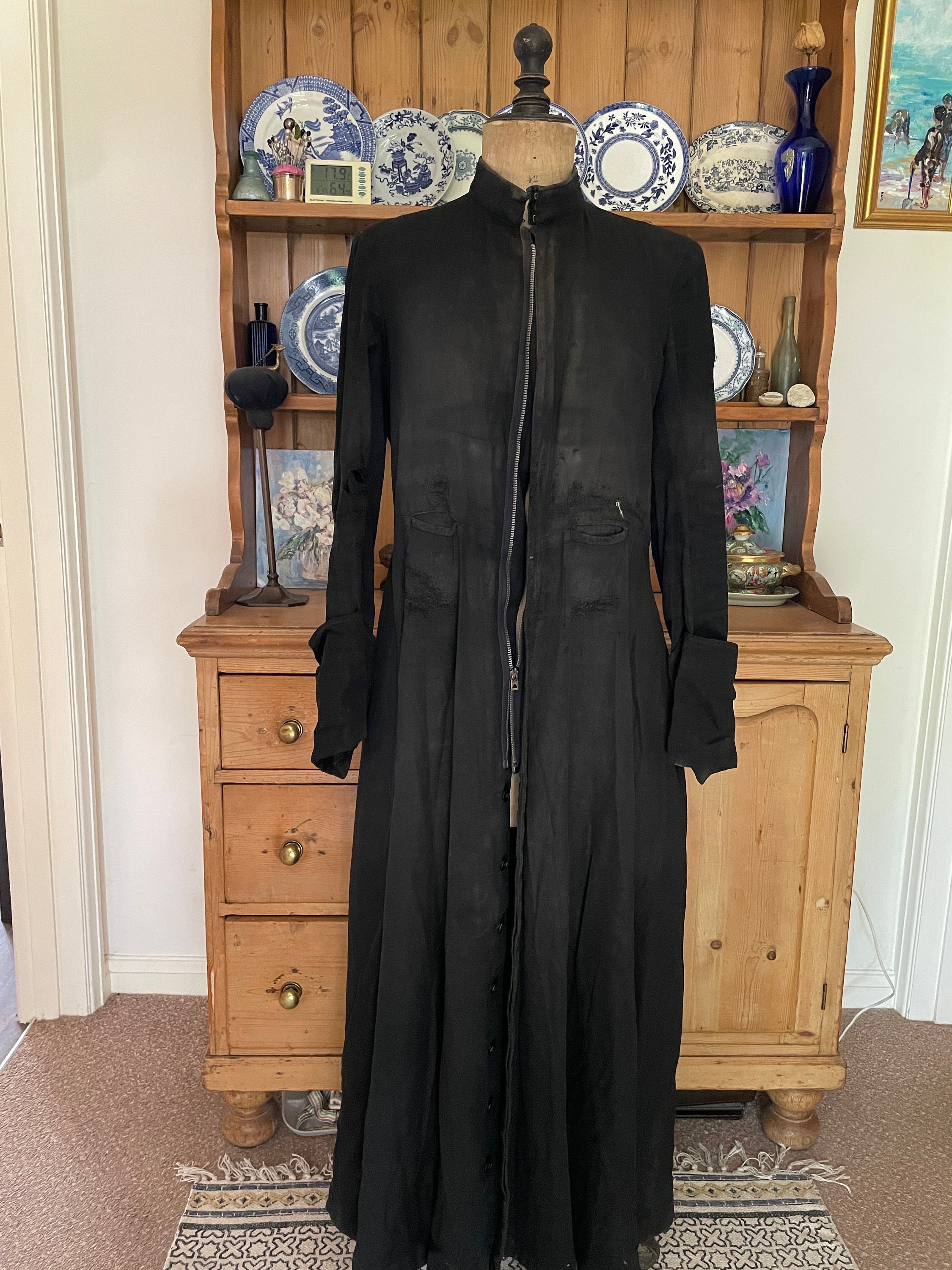 Antique French Black Cotton Men's Religious Cassock Coat Antique French Black Cotton Men's Religious Cassock Coat