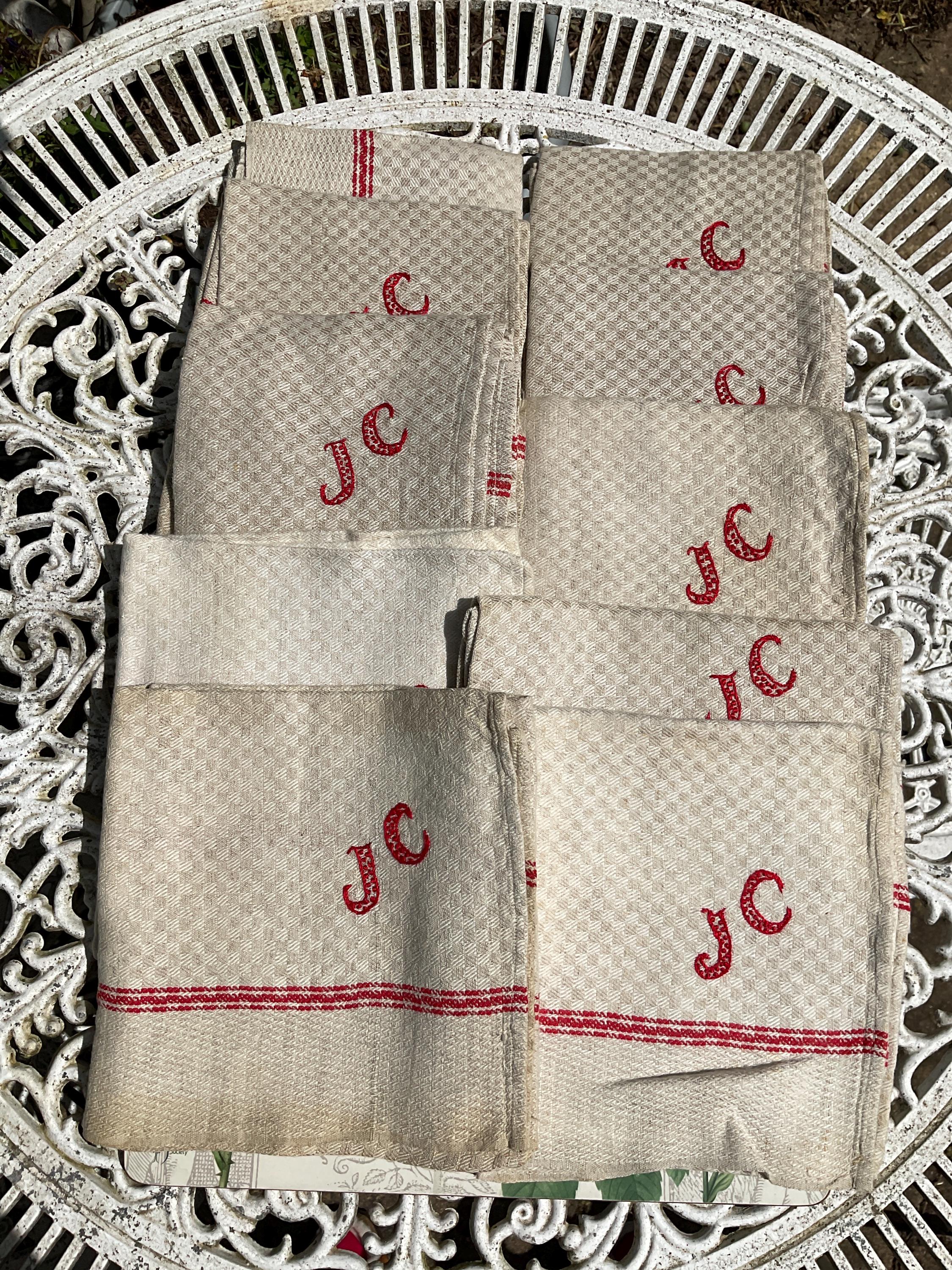 ヴィンテージ フレンチリネン ナプキン（10枚セット）：刺繍モノグラム