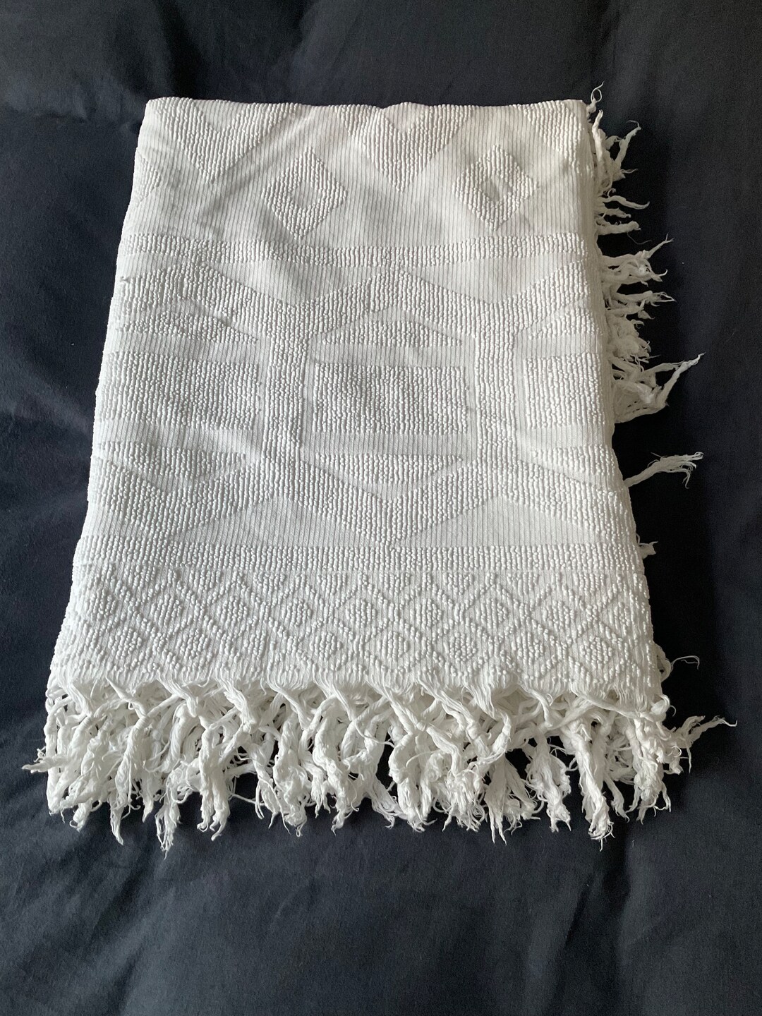 Antique French Marcella Single White Cotton Marseilles Woven Quilt