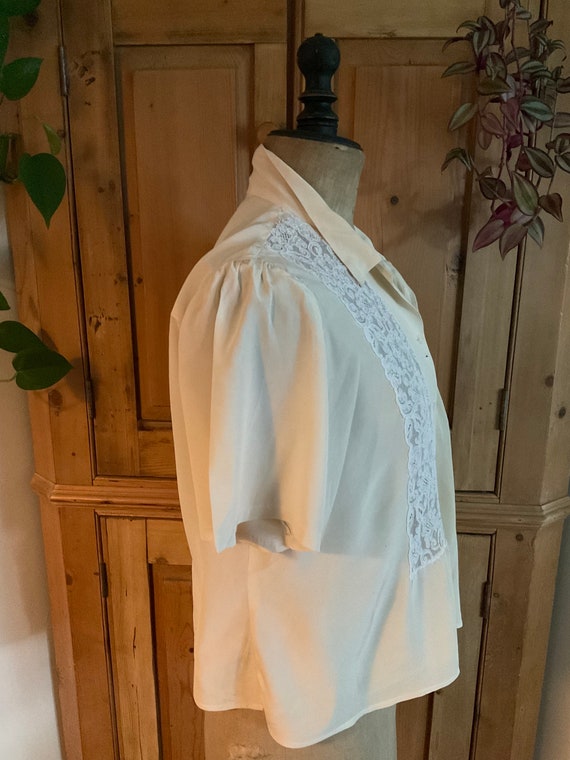 Vintage French Pure Silk C1930's Cream Blouse Lac… - image 9