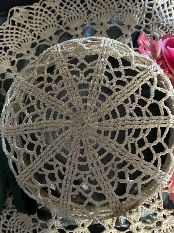 Antique Hand Made French Crochet Lace Boater Summ… - image 3