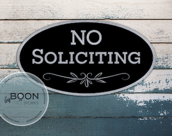 Custom No Soliciting Sign: Brushed Metal Door Plaque