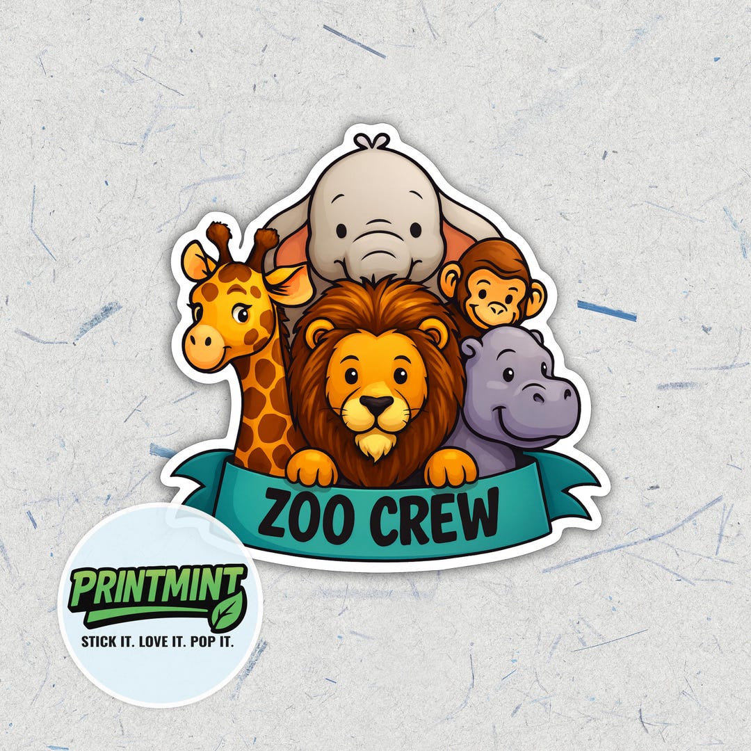 Comic Sticker Zoo Zoo Crew Sticker – Cartoon Safari Animals, Waterproof Vinyl Decal - Etsy