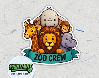 Zoo Crew Sticker – Cartoon Safari Animals, Waterproof Vinyl Decal