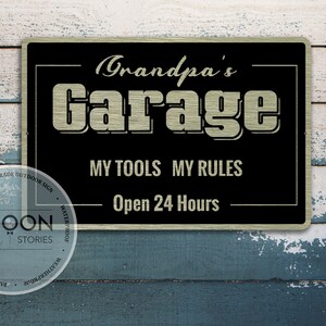 Insegna garage personalizzata / Insegna officina papà / Arredamento per il garage / Insegna metallica personalizzata / Insegna caverna uomo / Regalo personalizzato / Regalo per la festa del papà