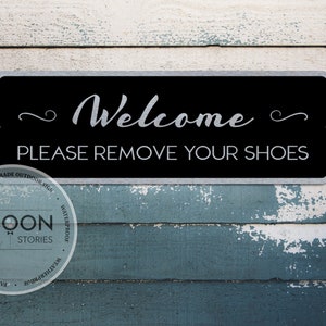 Letrero metálico de bienvenida personalizado &quot;Quítate los zapatos&quot;: Placa con texto personalizado