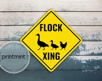 Flock Xing Yellow Diamond Sign | Reflective Sign | Funny Warning Style Custom Metal Sign | Farm Road Sign Decor