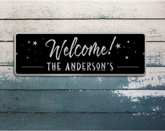 Custom Welcome Sign | Family House Sign | Modern Metal Sign | Custom Sign | Metal Sign | Door Sign | Custom Plaque | Brushed Steel Plaque
