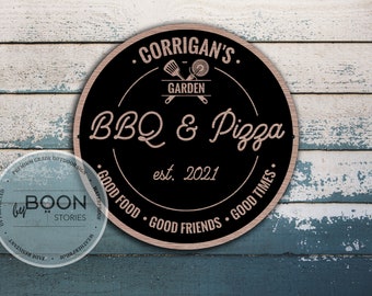 Custom BBQ and Pizza Sign | Bar Sign | Personalized Sign | Bar Decor | Man Cave Sign | Custom Gift | Father&#39;s Day Gift | Family Gift Sign