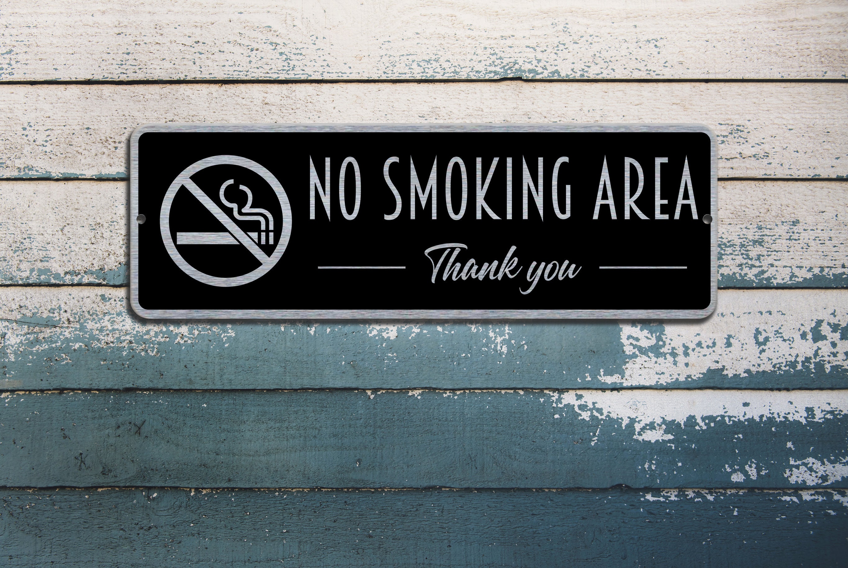 Smoke Free Environment Sign - Black/Silver Plastic Door/Wall Sign 2x6 Inches