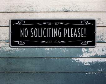 Custom No Soliciting Please Sign | Custom Modern Metal Sign | Custom Sign | Metal Sign | Door Sign | Custom Plaque | Brushed Metal Plaque