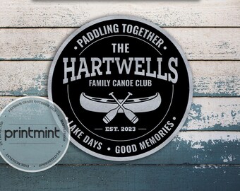 Personalized Family Canoe Club Sign | Custom Round Lake House Metal Sign | Outdoor Cabin Decor
