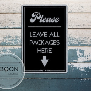 Deixe todos os pacotes na porta da frente | Placa de metal moderna | Sinal personalizado | Placa metálica | Sinal de porta | Placa Personalizada | Placa de metal escovado