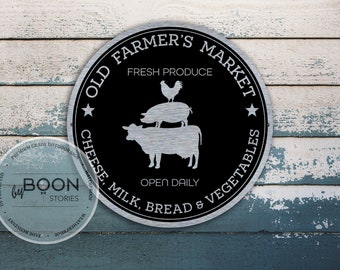 Letrero personalizado para mercado de agricultores: decoración vintage de granja