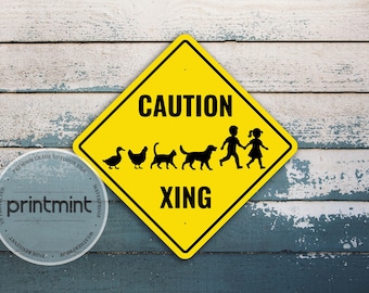 Caution Animal And Kids Xing Yellow Diamond Sign | Reflective Sign | Custom Metal Sign