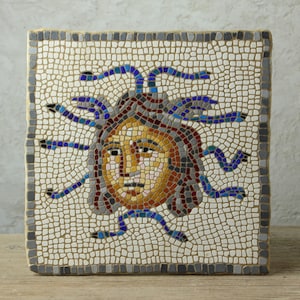 Reproduction of Roman mosaic. Mosaic of the Medusa of Itálica (Seville) Andalusia Spain. False mosaic