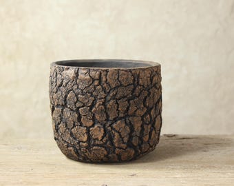 Handmade Stoneware Planter for Succulents, Cacti, and Caudex with Natural Texture. Size: 16 cm (width), 13 cm (height)