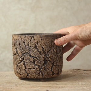 Naturalna i rustykalna doniczka z kamionki dla sukulentów, kaktusów i roślin kaudeksowych. Wymiary: 13 cm (szerokość) x 12 cm (wysokość).