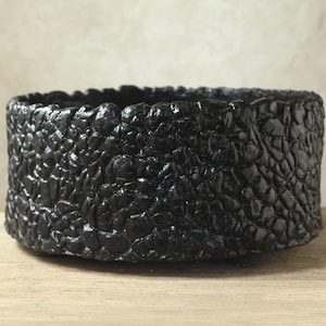 Caudex-, Kaktus- und Sukkulenten-Pflanzgefäß, handgefertigt mit rustikaler Textur und schwarzer Glasur. Größe: 28 cm (Breite) x 14 cm (Höhe).