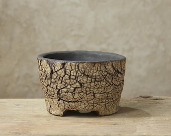 Vaso in gres fatto a mano per cactus, piante grasse, bonsai, lithops, pezzo unico. Dimensioni: 15 cm (larghezza) 10 cm (altezza)