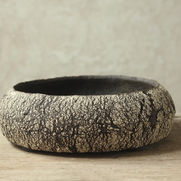 Maceta de cerámica rústica, hecha a mano con estilo wabi-sabi para suculentas y cactus/ 5.8 (alto) x 24 cm ancho