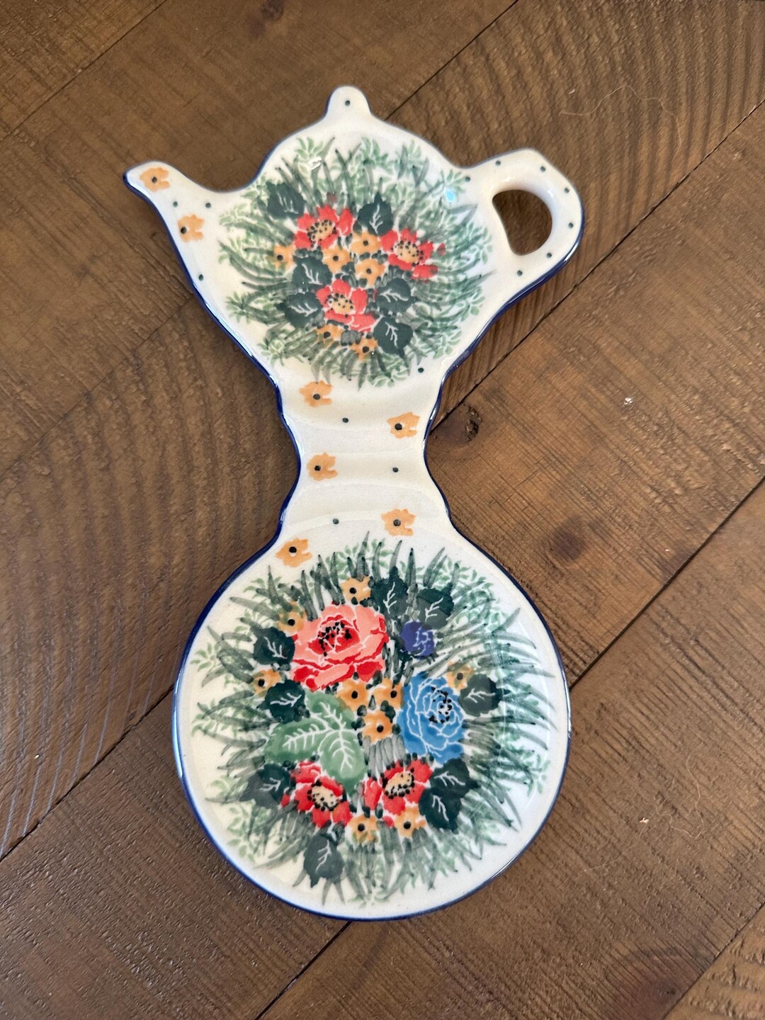 Polish Pottery Tulip Teabag Holder - Handmade Ceramic Spoon Rest, Microwave & Dishwasher Safe, 4.75" X 3" - View #3