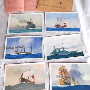 Jeu de cartes postales vintage Ligue maritime, France coloniale des années 1930, navires pour le découpage de scrapbooking