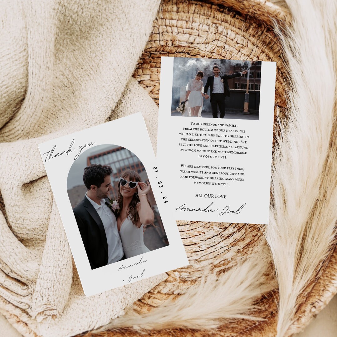 Printable Minimalist Wedding Thank You Cards ,personalised, Wedding DIY ...