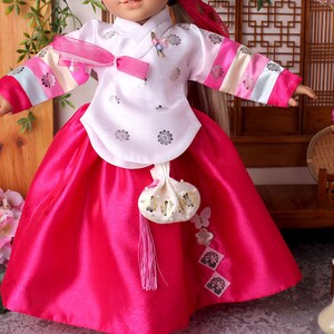 18inch doll hanbok dress set_ Korean traditional Hanbok_ whitepink1-18doll  oriental outfit