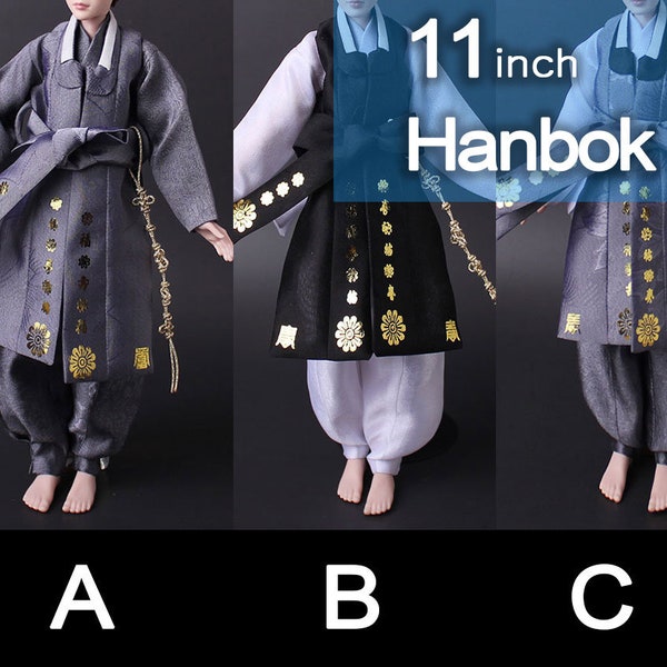 11 inch doll clothes -boy hanbok-blackgray vest set-1