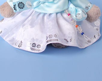 Traje de hanbok para muñeca compatible con muñeca de peluche de 12 pulgadas - conjunto azul y blanco - 1, disfraz para muñeca