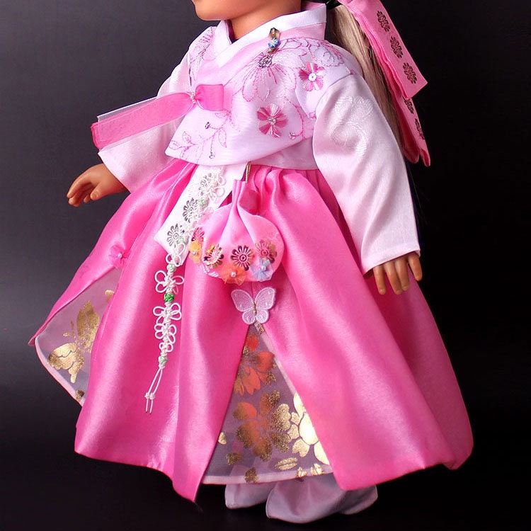 18inch doll hanbok dress set_ Korean traditional Hanbok_pink  embroidery set 1