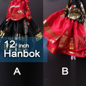 12 inch doll clothes -Korean hanbok dress set_ black red_ 1