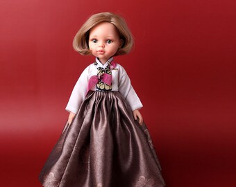 muñeca hanbok _paola reina-top blanco y falda marrón_ Hanbok tradicional coreano_ blancomarrón 1