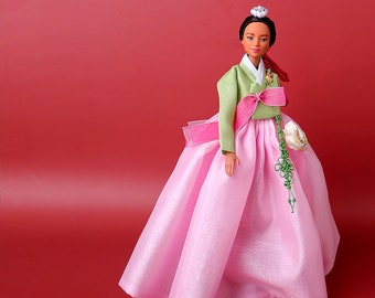 11.5 inch doll clothes -Korean hanbok dress set_ red green_ 1