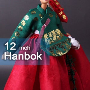 12 inch doll clothes -Korean hanbok dress set_ green red_ 1