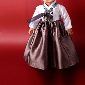 18inch doll hanbok _white top and brown skirt_ Korean traditional Hanbok_ whitebrown 1