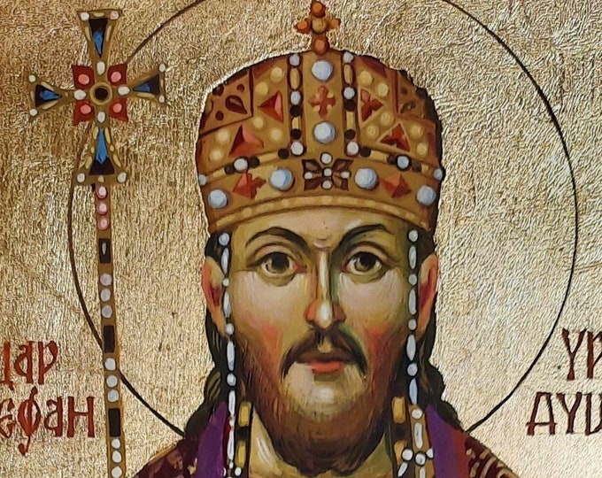 Saint Stefan Dusan, Tsar Stefan Dušan the Mighty, Byzantine Style Icon, 20 x 30 cm, MADE to ORDER Christian Orthodox Tradition, Hand Painted