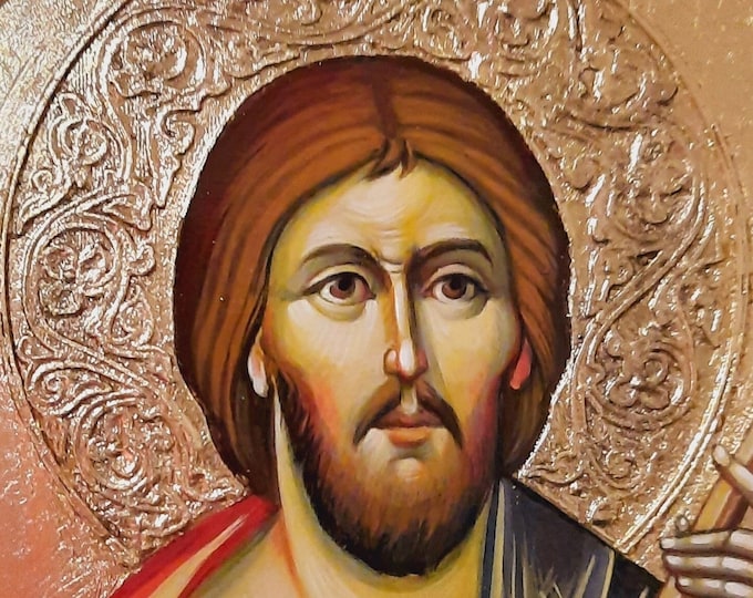 JESUS CHRIST with Sword, Byzantine Icon, 30 x 50 cm, Made to Order, Christian Orthodox Tradition, Hand Painted