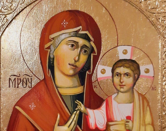 Mary Mother of God, Virgin Mary and Baby Jesus, byzantine art, handmade icon, christian orthodox tradition, 20 x 30 cm, READY to SHIP