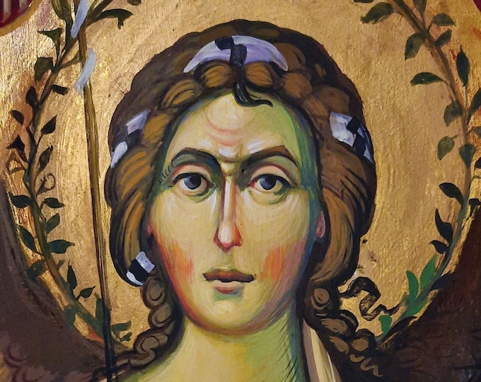 Archangel Gabriel, Byzantine Style Icon, 20.5 x 30 x 3 cm, Hand Painted, MADE to ORDER, Christian Orthodox Tradition