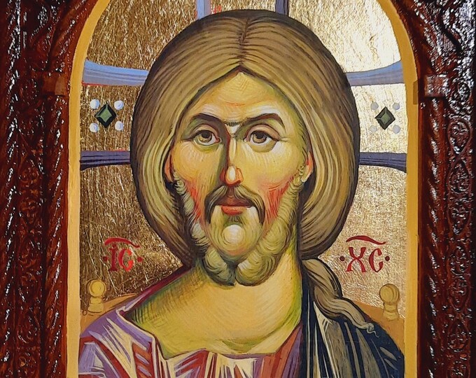 Jesus Christ, Byzantine Icon, Hand Painted, 20.5 x 30 x 3 cm, READY to SHIP, Christian Orthodox Tradition