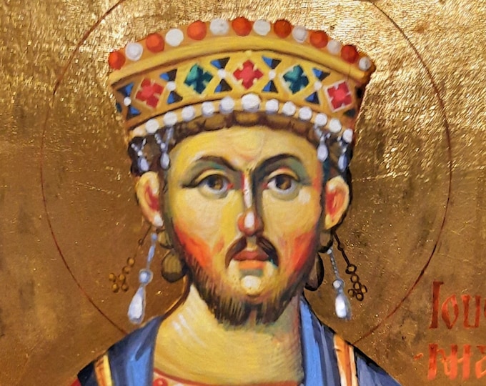 Saint Justin, Saint Justinian the Emperor, Byzantine Style Icon, MADE to ORDER, 20 x 30 cm, Christian Orthodox Tradition, Hand Painted