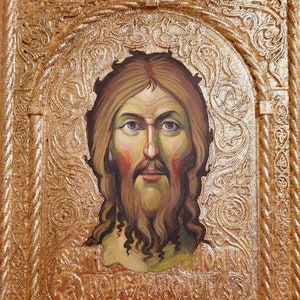 Byzantine Icon of Saint John the Baptist, Bas-Relief, Saint Olympias or Saint Olympiada the Deaconess, Saint Nicolas, 20x30cm, READY to SHIP