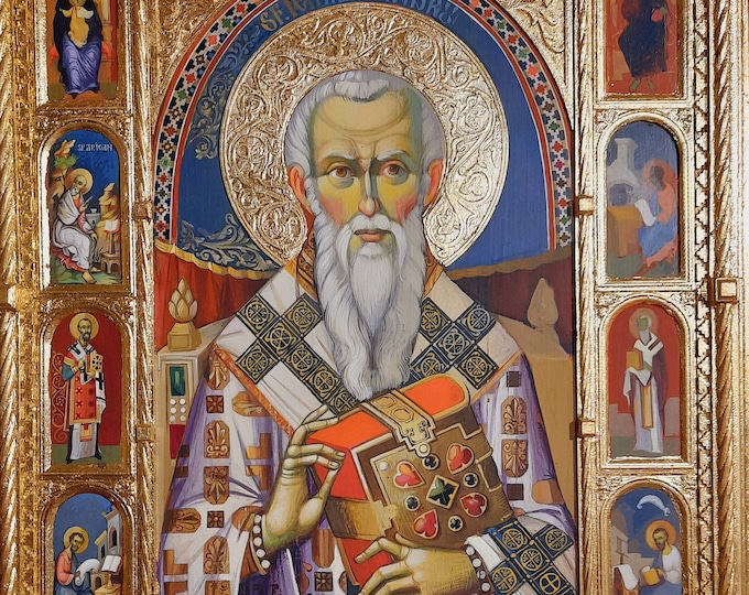 Saint Alexander + 8 miniature-sized Saints, Byzantine Icon, Work in Progress, almost READY To SHIP, Christian Orthodox Tradition