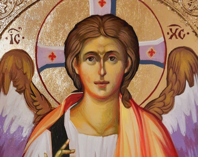 Jesus Christ Emmanuel, Saint Theodore, Saint Andrew, Orthodox Tradition, Hand Painted Byzantine icons, 20 x 30 cm