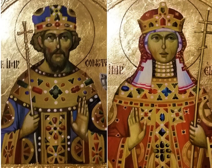 icons of Saint Helena and Saint Constantine the Great, 20 x 30 cm each, byzantine style, christian orthodox tradition, discount