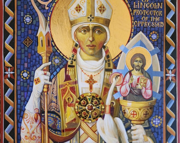 Saint Hugh of Lincoln, Protector of the Oppressed, Byzantine style icon hand painted on wood