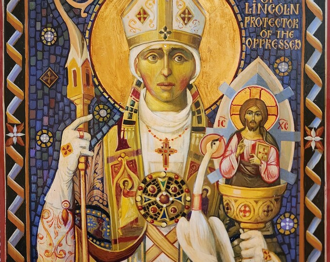 Saint Hugh of Lincoln, Protector of the Oppressed, Byzantine style icon hand painted on wood, MADE to ORDER