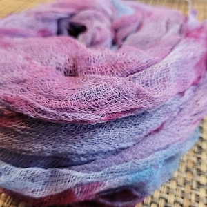 SPRING FRUITS,Hand dyed cotton scrim , yellow, pink and red Pure cotton gause, cheesecloth , nuno felting, felting